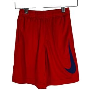 Nike Dri-FIT Shorts Boys 8 Red Athletic Casual Pockets Swoosh Logo Athleisure